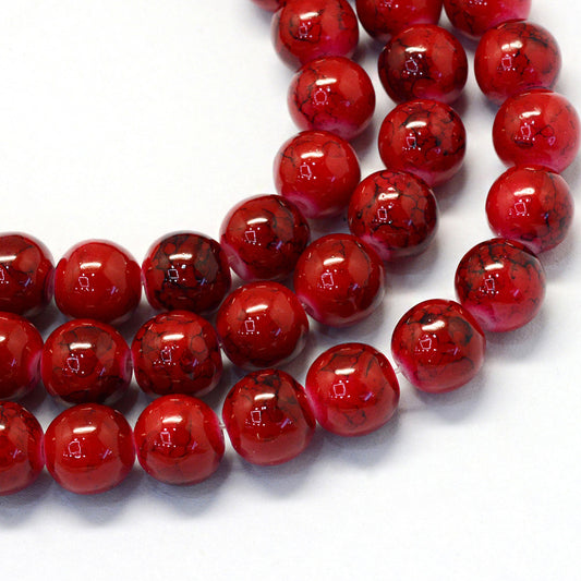 Lustered Glass Beads Round 8mm - FireBrick Red