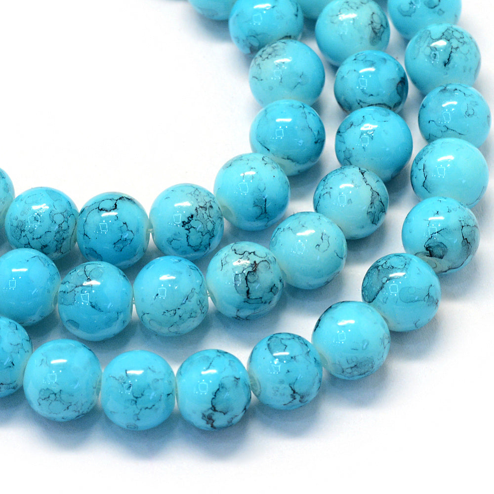 Lustered Glass Beads Round 8mm - Deep Sky Blue