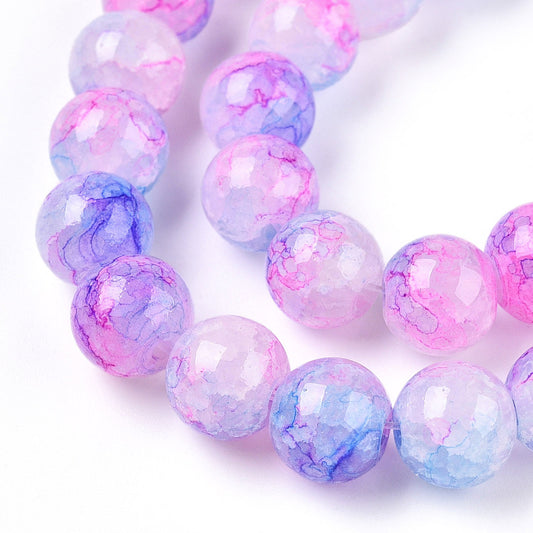 Strand of Deep Pink Purple Crackle Glass Beads - 8mm