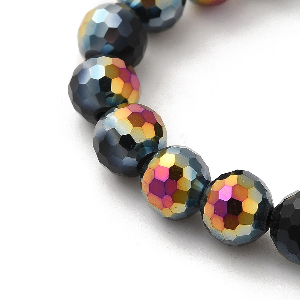 Strand of Faceted Black Glass Beads - 8mm