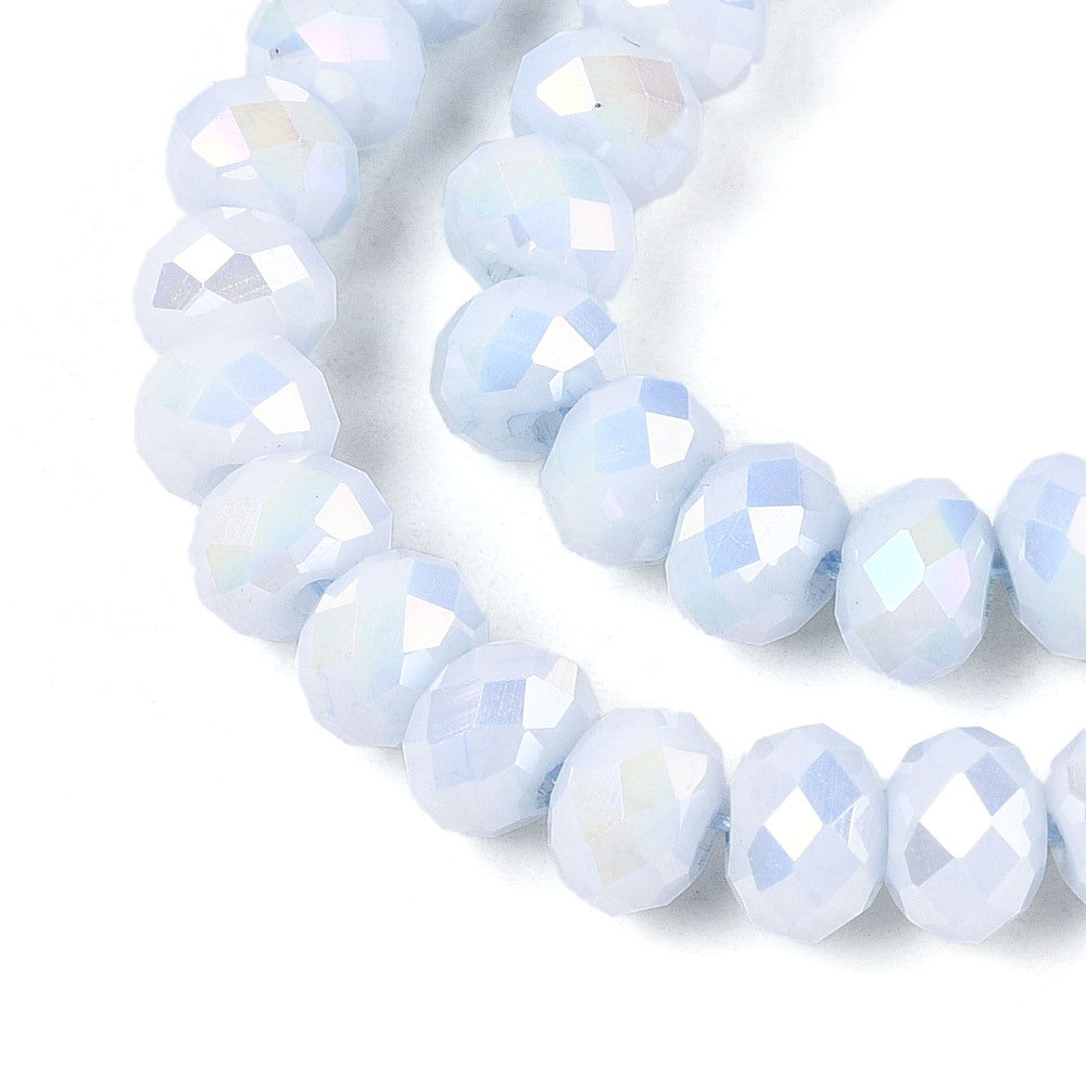 Strand of Glass Electroplate Light Steel Blue AB Glass Beads - 6x4mm