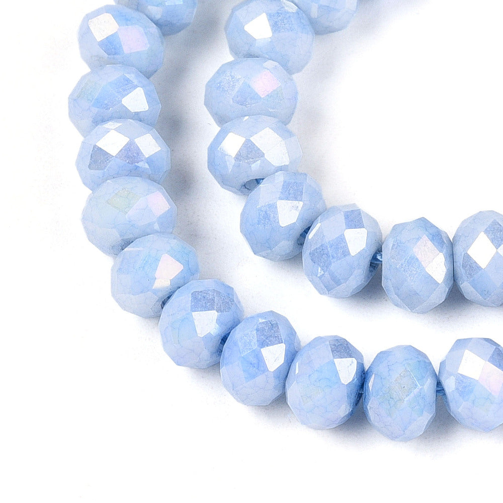 Strand of Glass Electroplate Cornflower Blue AB Glass Beads - 6x4mm