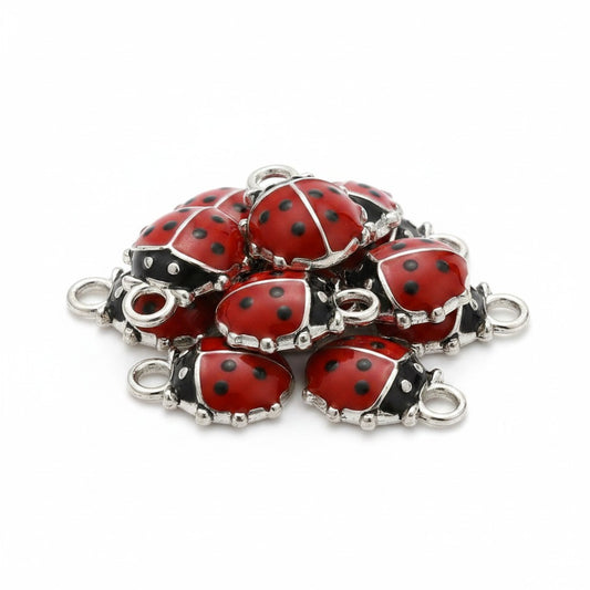 Ladybug Platinum Enamel Charms - Pack of 5