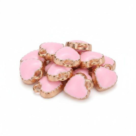 Pink Heart Enamel Charms - Pack of 10