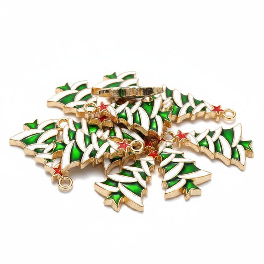 Christmas Tree Enamel Charms - Pack of 10
