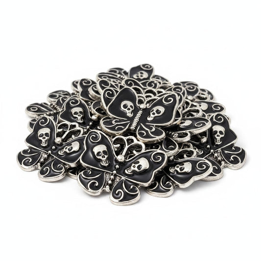 Butterfly with Skull Charm Pendant - Black