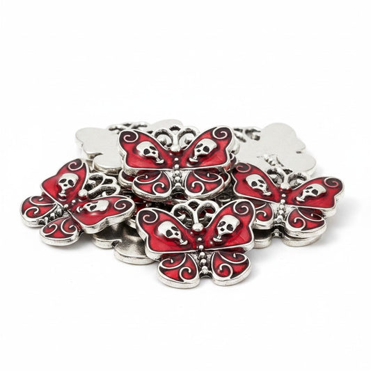 Butterfly with Skull Charm Pendant - Red