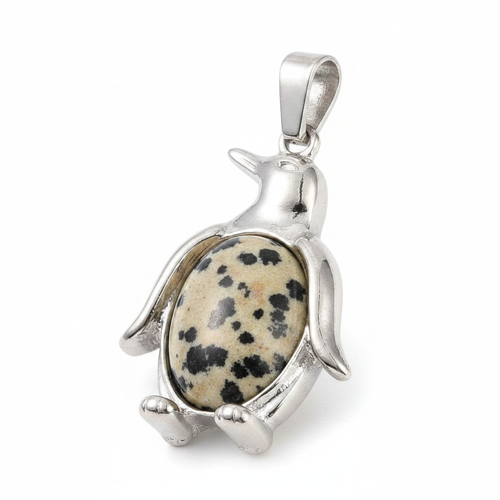 Penguin Gemstone Dalmatian Jasper Pendant