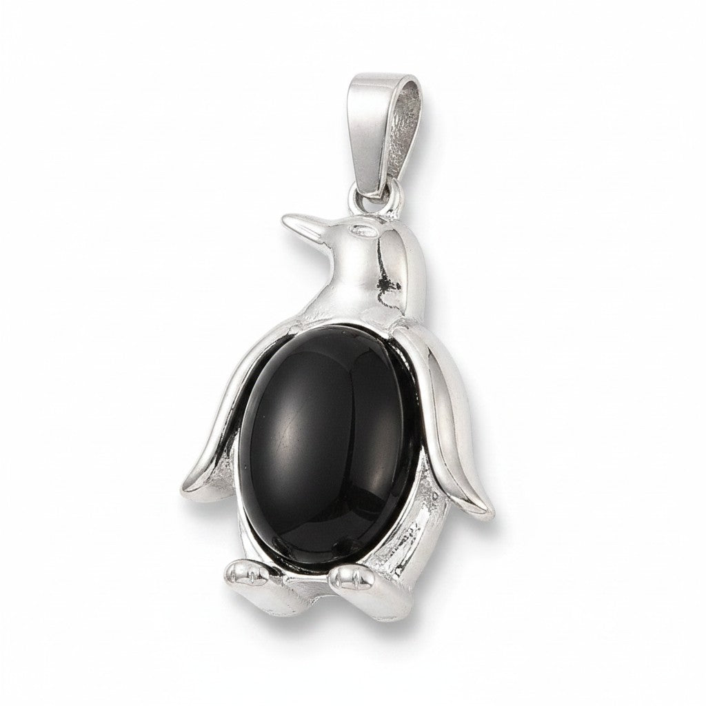 Penguin Gemstone Obsidian Pendant