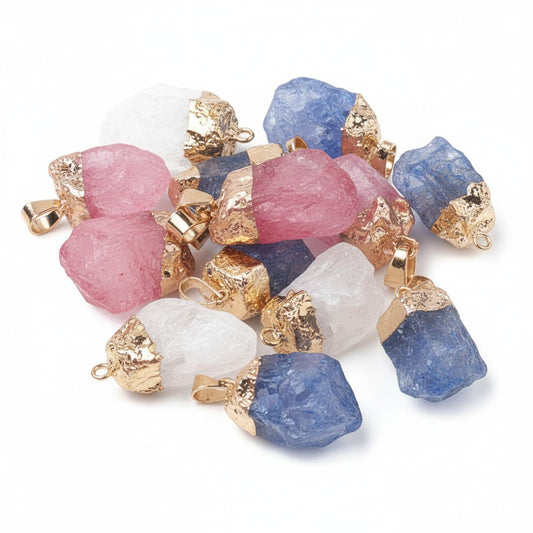 Quartz Crystal Pendant with Golden Tone