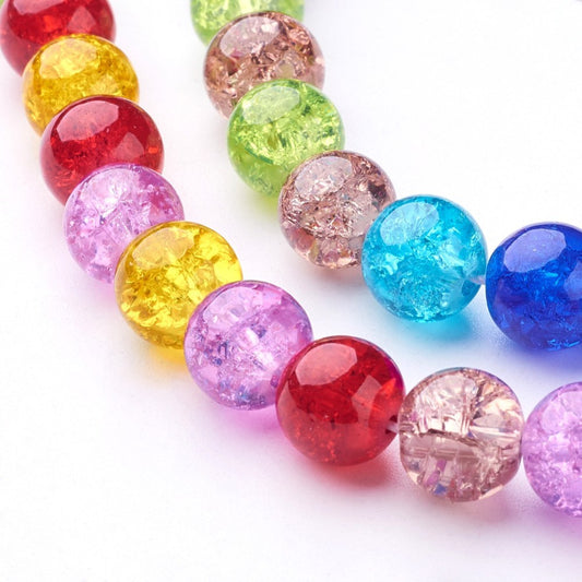 Strand of Mixed Colour Crackle Glass Beads - 10mm