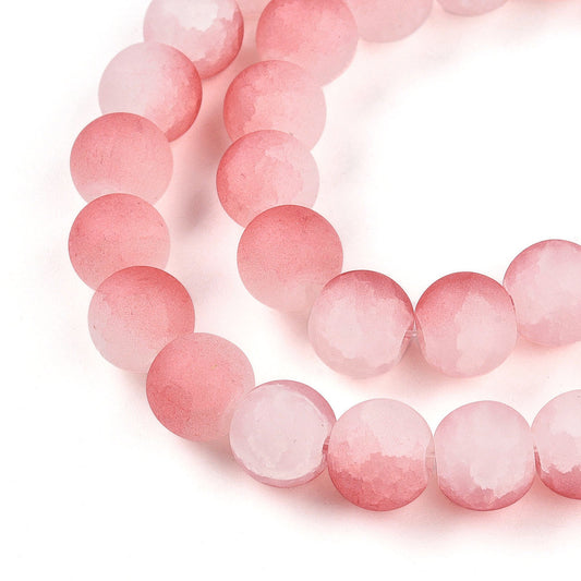 Strand Of Round Two Tone Light Coral Frosted Crackle Beads 10mm