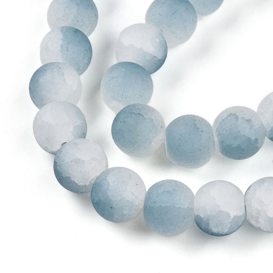 Strand Of Round Two Tone Light Steel Blue Frosted Crackle Beads 10mm