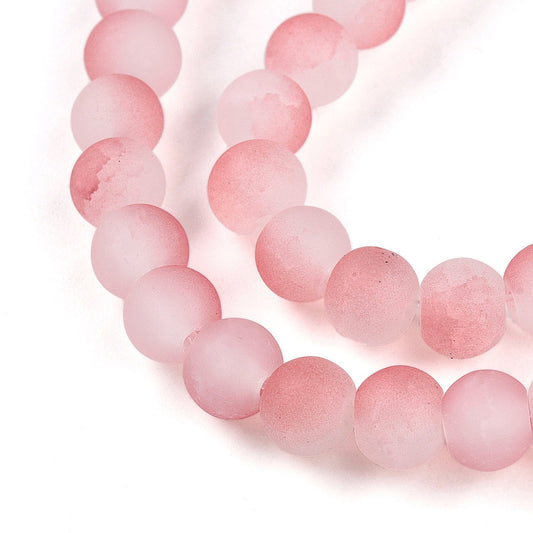 Strand Of Round Two Tone Light Coral Frosted Crackle Beads 6mm
