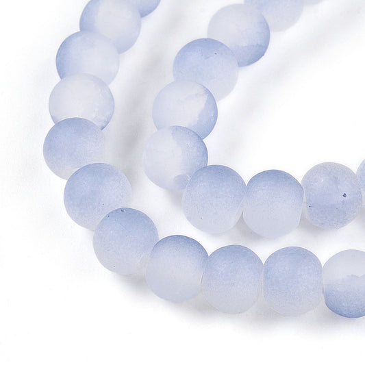Strand Of Round Two Tone Medium Slate Blue Frosted Crackle Beads 6mm