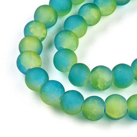 Strand Of Round Two Tone Dark Turquoise Frosted Crackle Beads 6mm