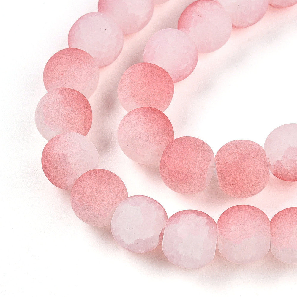 Strand Of Round Two Tone Light Coral Frosted Crackle Beads 8mm