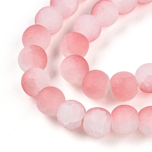 Strand Of Round Two Tone Light Coral Frosted Crackle Beads 8mm