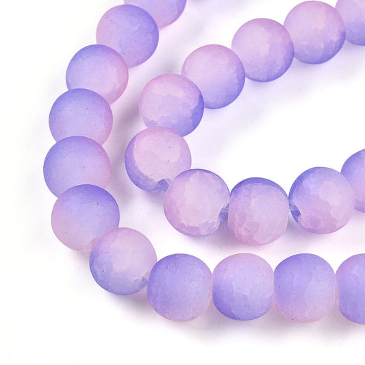 Strand Of Round Two Tone Mauve Frosted Crackle Beads 8mm
