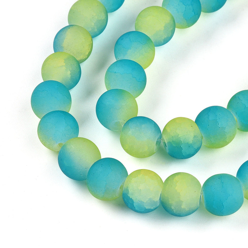 Strand Of Round Two Tone Dark Turquoise Frosted Crackle Beads 8mm