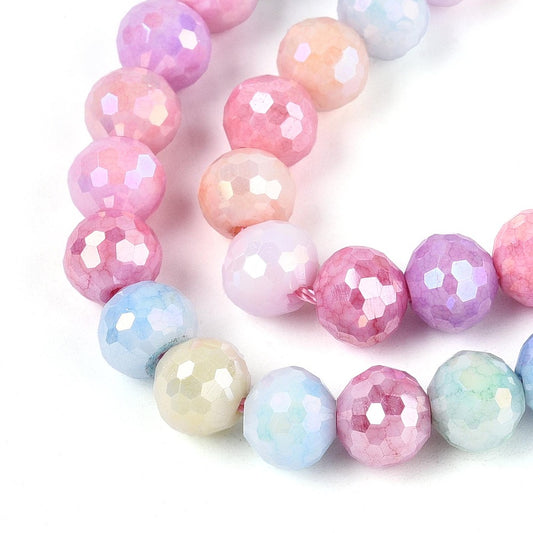Strand of Faceted Mixed Pastel Colour Glass Beads - 8mm