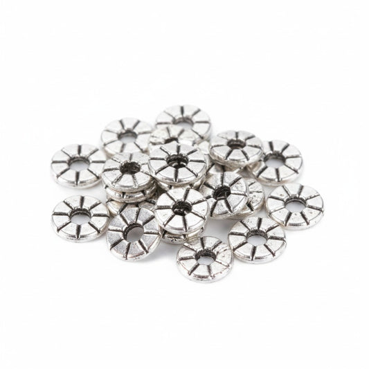 Plum Blossom Antique Silver Spacer Beads - Pack of 20