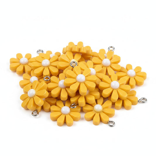 Daisy Flower Golden Yellow Charms - Pack of 10