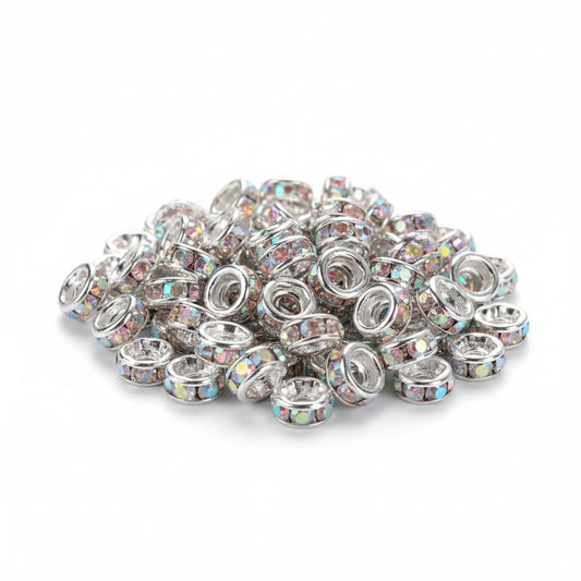 Rhinestone Silver Plated AB Spacer Beads - Pack of 20