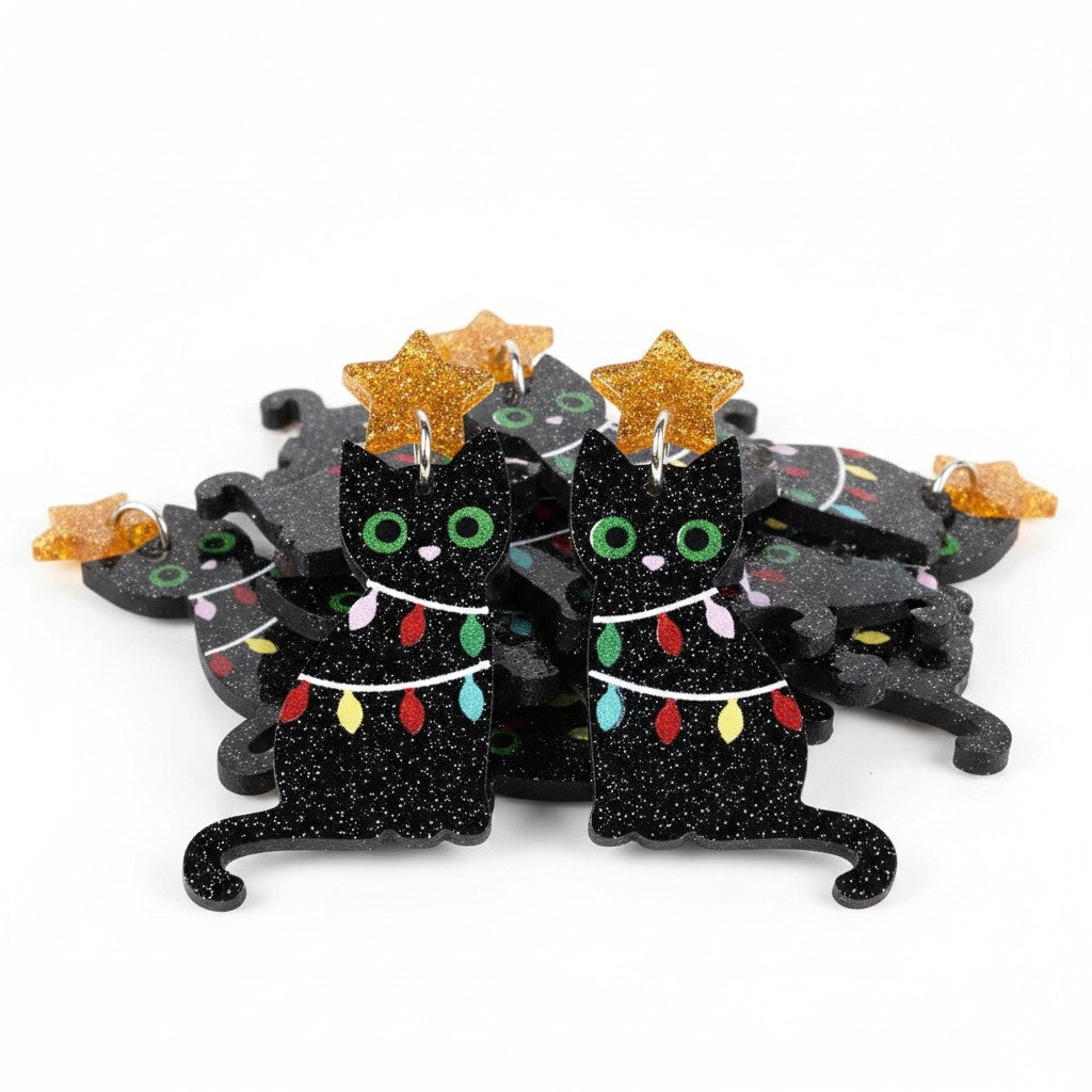 Cat Acrylic Christmas Pendant - 51x26mm