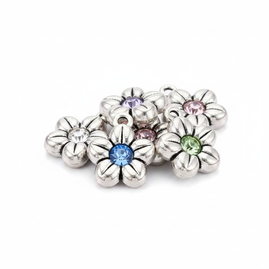 Flower Rhinestone Charm - 10 Pack
