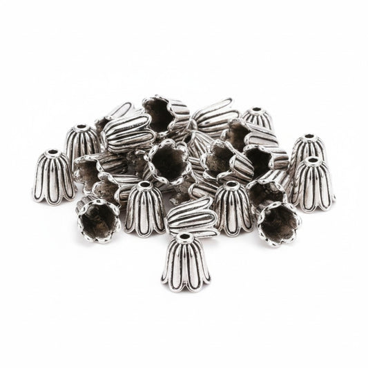 Flower Silver Tone 10mm Bead Caps - Pack of 20