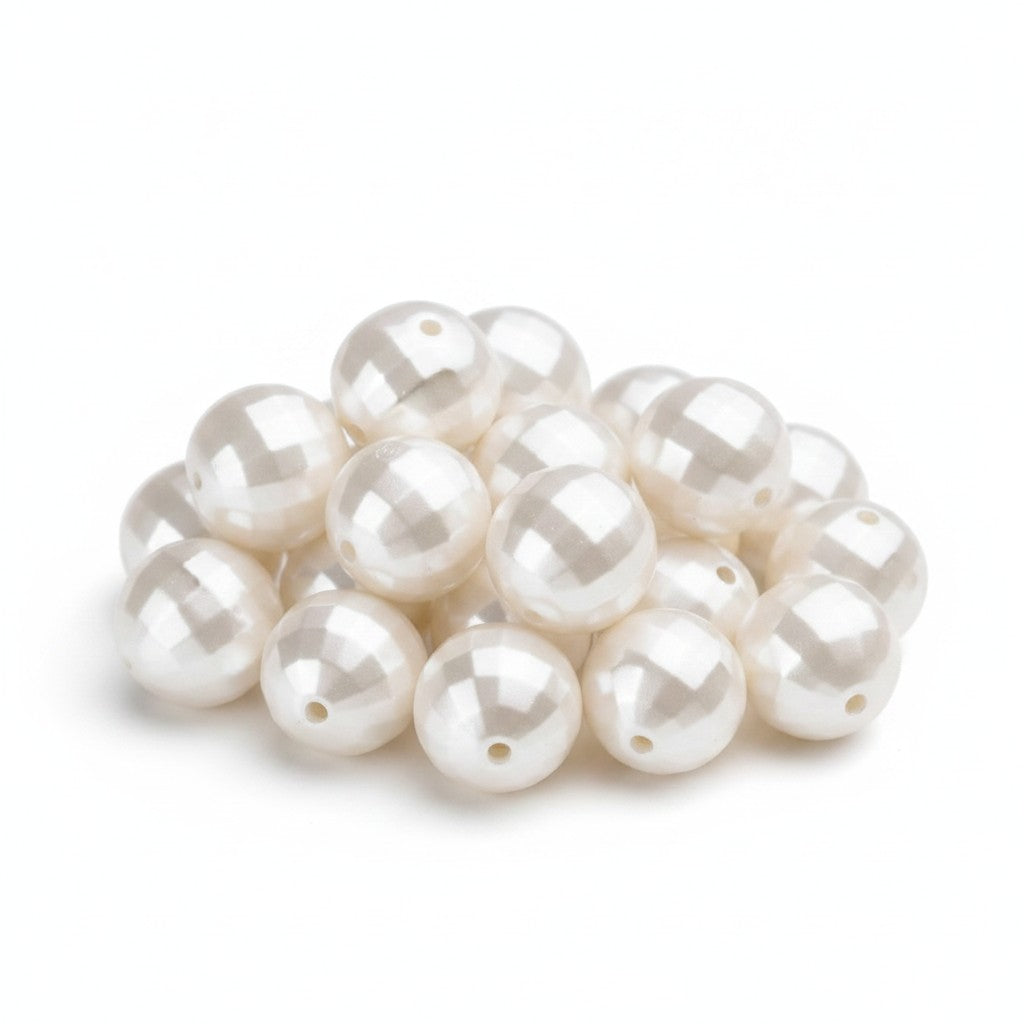 Cream Faceted Round Acrylic Beads - 20mm
