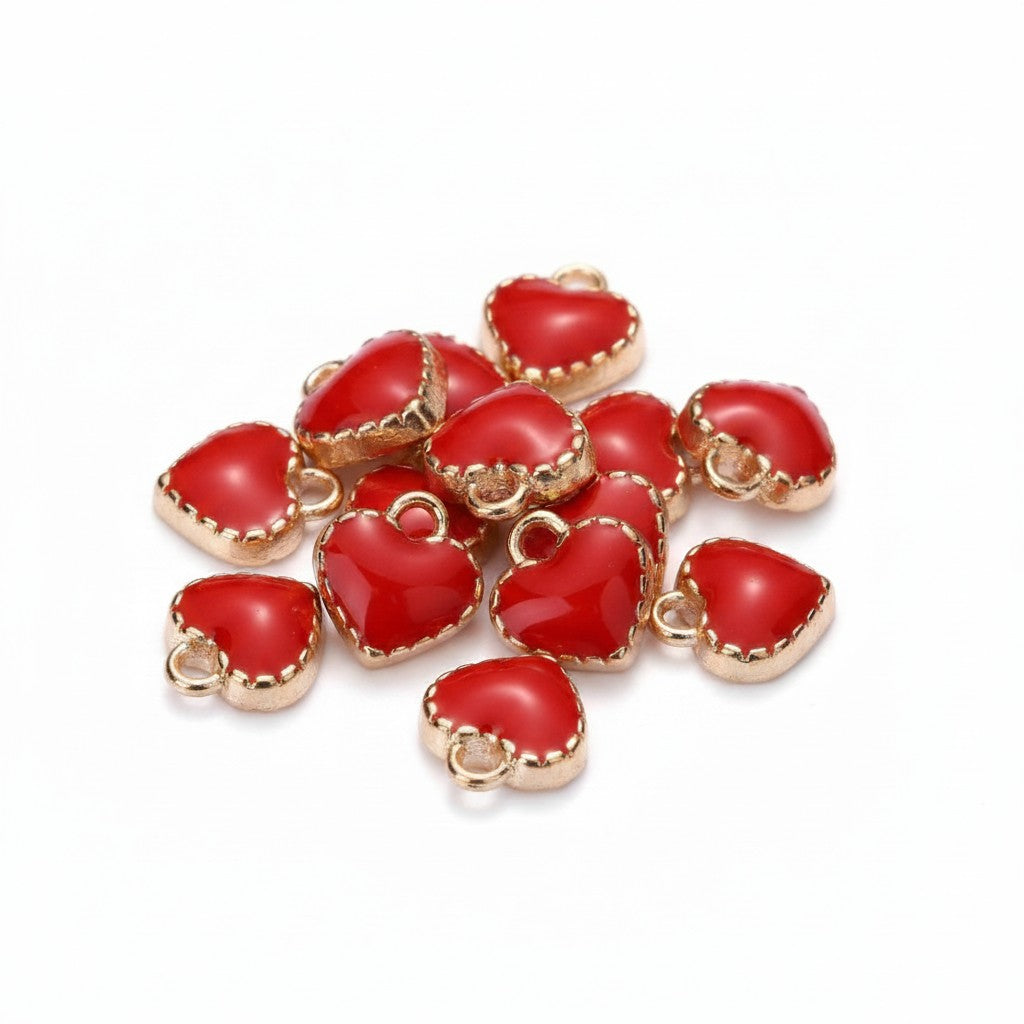 Red Heart Enamel Charms - Pack of 10