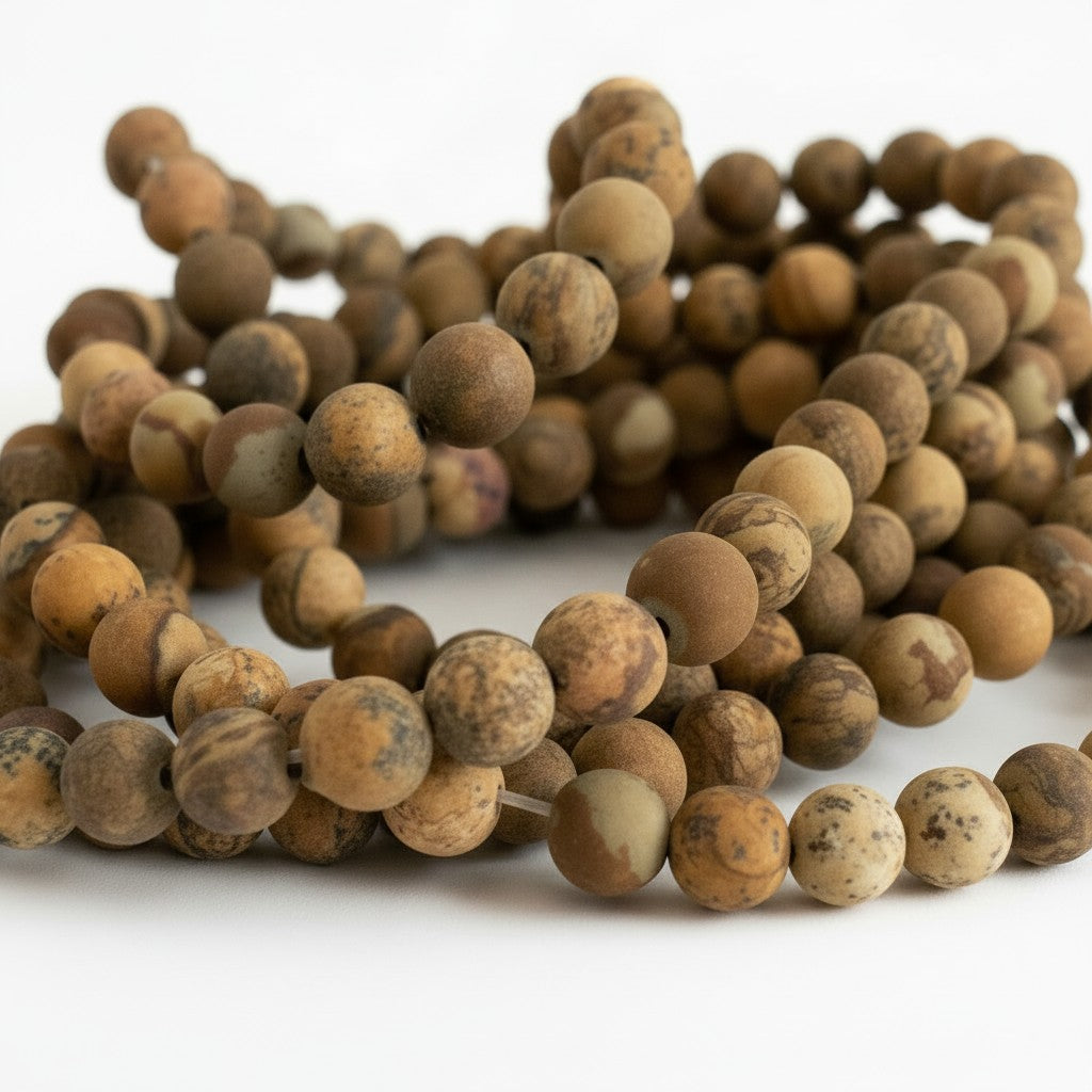 Strand of Frosted Jasper Gemstone Beads - Size 6mm