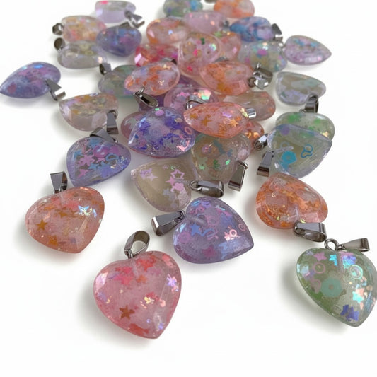 Resin Glitter Heart Pendant - Size 30mm