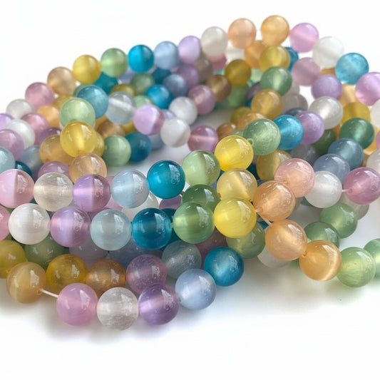 Strand of Selenite Gypsum Gemstone Beads - Size 8mm