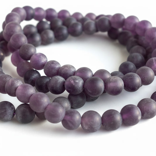 Strand of Frosted Amethyst Gemstone Beads Size 6mm Approx 60 Beads