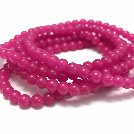 Strand of Hot Pink Glass Beads - Size 6mm