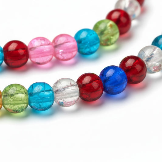 Strand of Mixed Colour Crackle Glass beads - 4mm