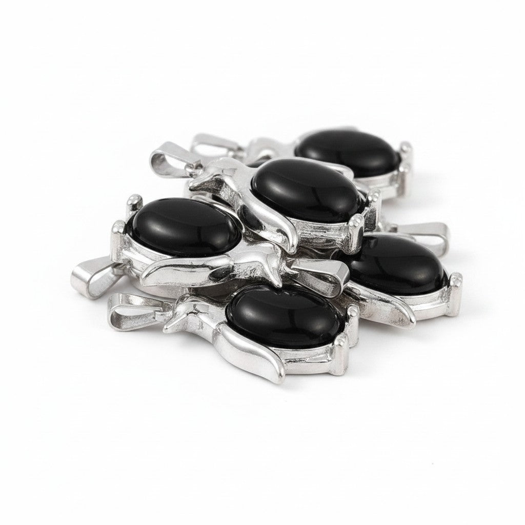 Penguin Gemstone Obsidian Pendant