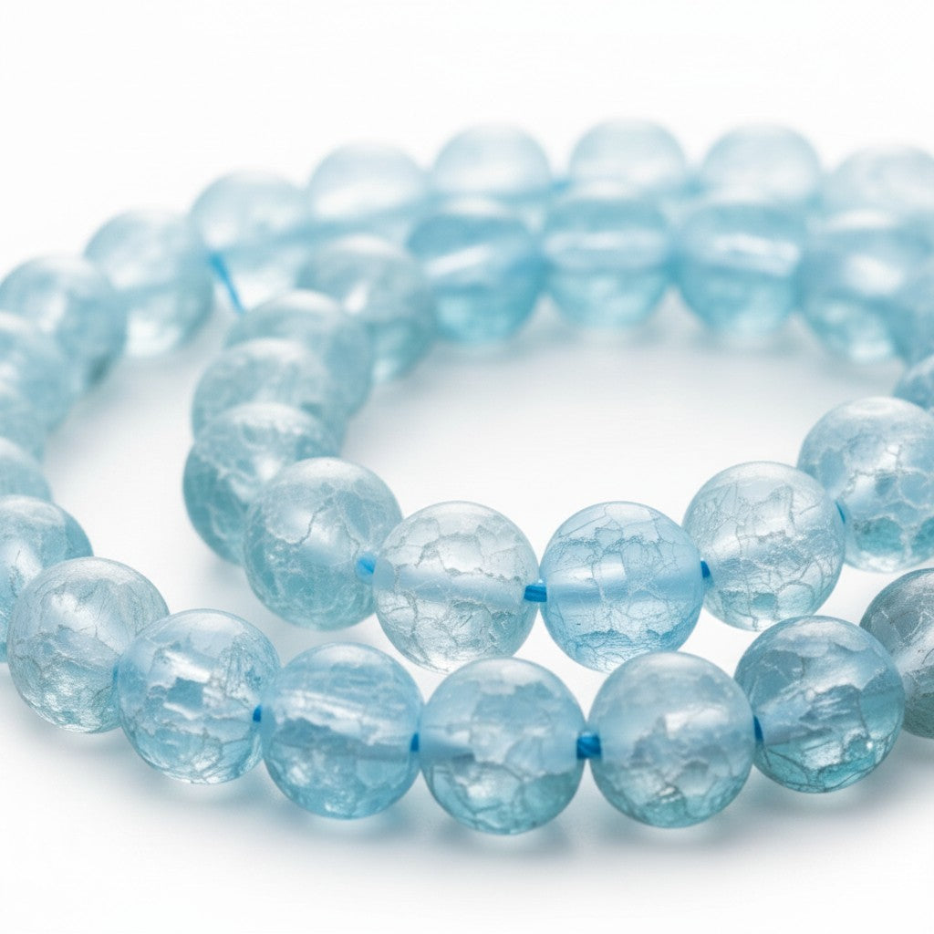 Strand of Blue Crackle Frosted Glass Beads - Size 8mm