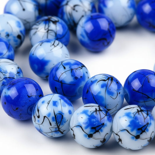 Strand of Blue Round Glass Beads - 8mm
