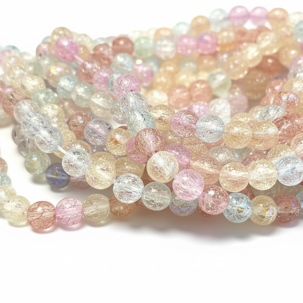 Strand of Pastel AB Crackle Glass Beads - Size 8mm