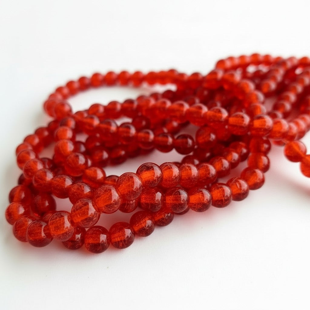 Strand of Red Glass Crackle Beads - Size 8mm
