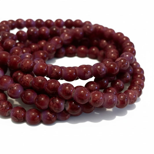 Strand of Burgundy Glass Beads - Size 8mm