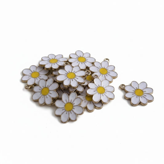Daisy Flower Enamel Charms - Pack of 10