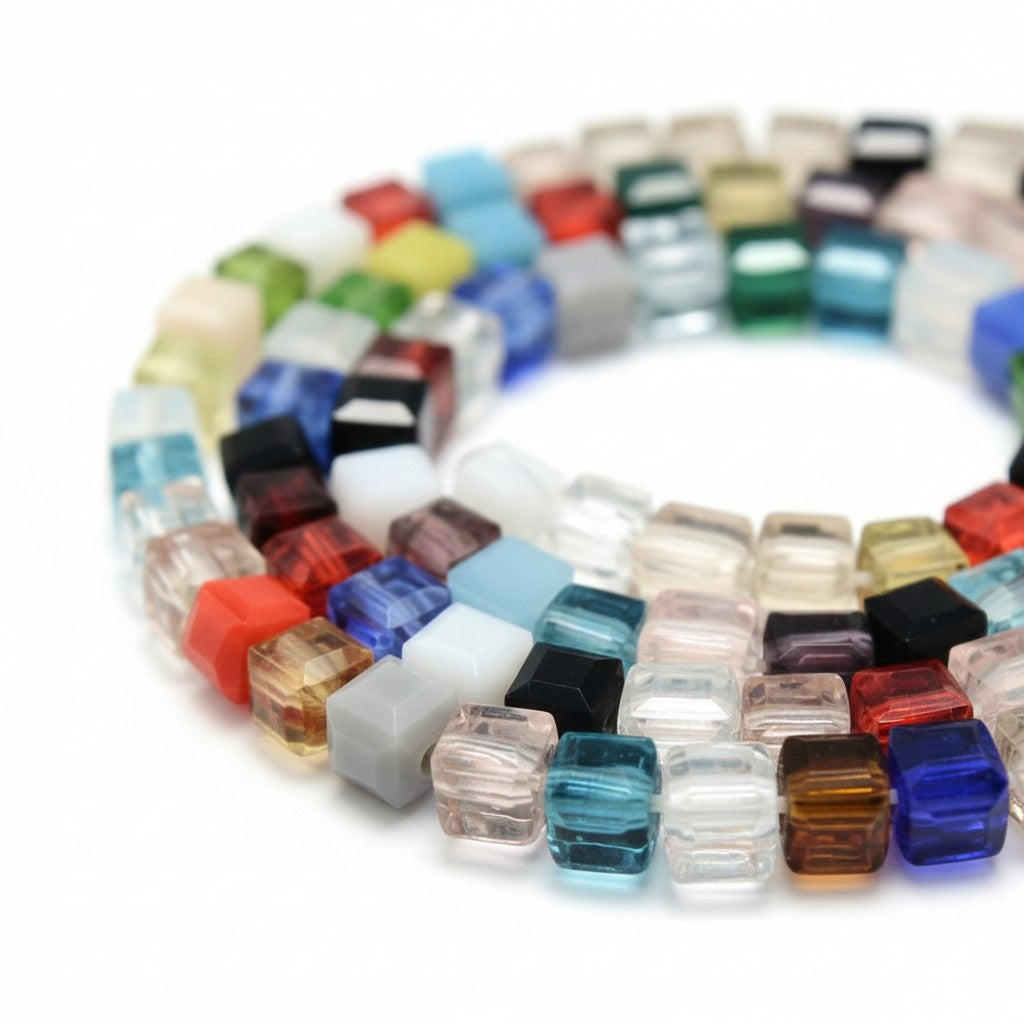 Strand of Cubed Mixed Colour Glass Beads - 8mm