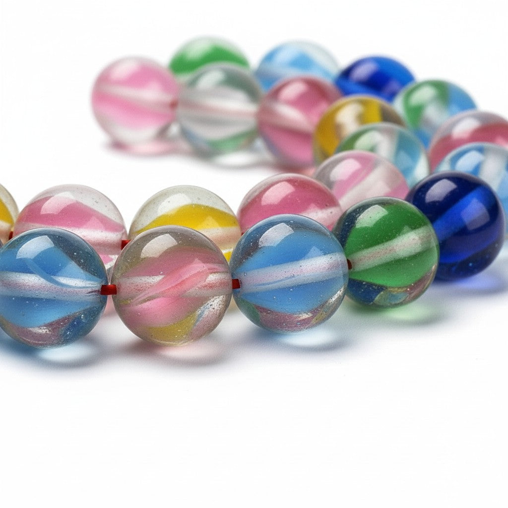 Strand Of Round Transparent Mixed Colour Glass Beads - Size 8mm