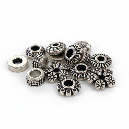 Spacer Beads Antique Silver Mixed - Pack of 10