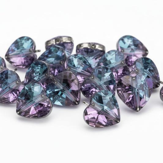 Glass Purple Heart Beads - Pack of 10
